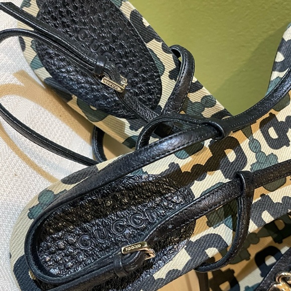 Gucci Printed Black Leather 4” Stiletto Heeled Sandal - 8 - Picture 7 of 14